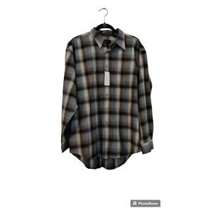 NWT Biscayne Bay Blue and‎ Grey Blend Long Sleeve Button Down